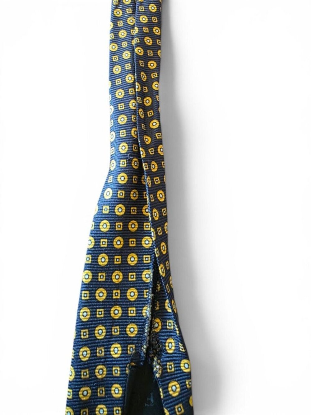 Fendi Cravatte Silk Tie Black Yellow Geometric Medallion Italy Designer Necktie - Picture 11 of 16
